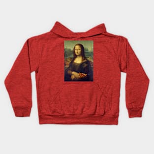 Mona Lisa holding a Piece of Pizza Kids Hoodie